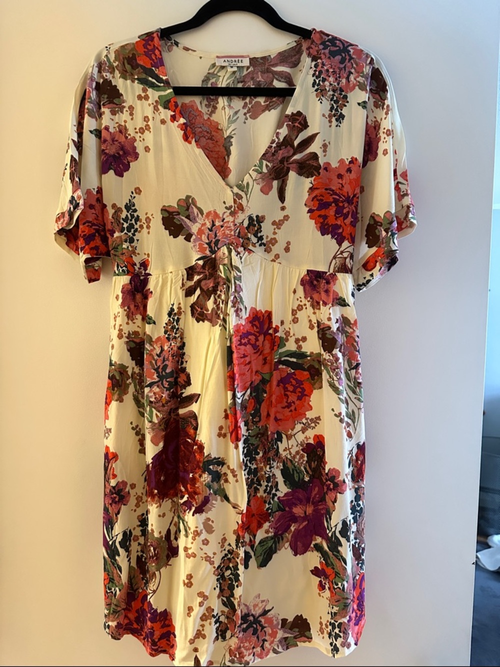 Andree Cream Floral V-Neck Dress